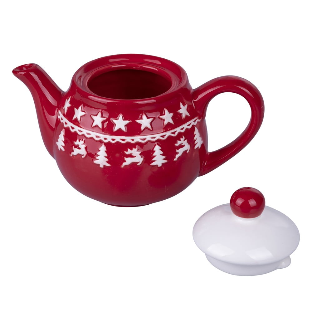 Piros-fehér karácsonyi kerámia teáskanna 520 ml Xmas - Villa d'Este