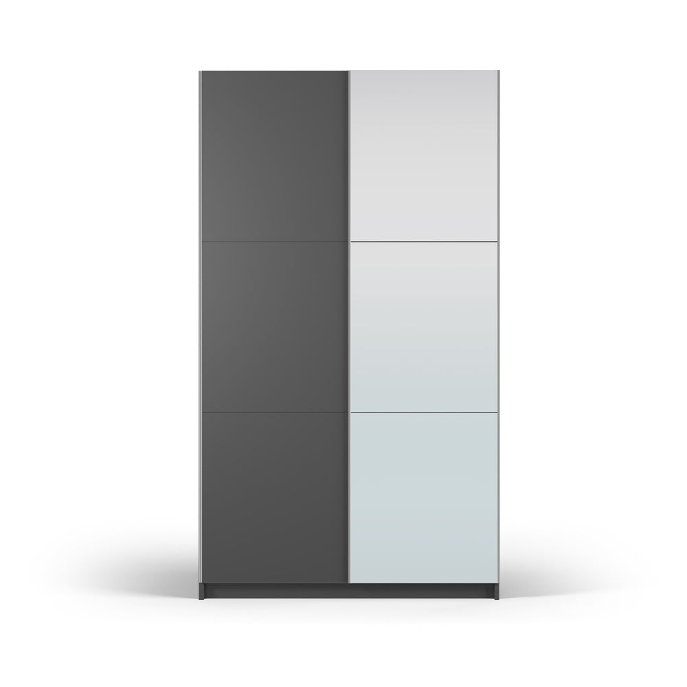 Sötétszürke ruhásszekrény tükörrel és tolóajtókkal 122x215 cm Lisburn - Cosmopolitan Design