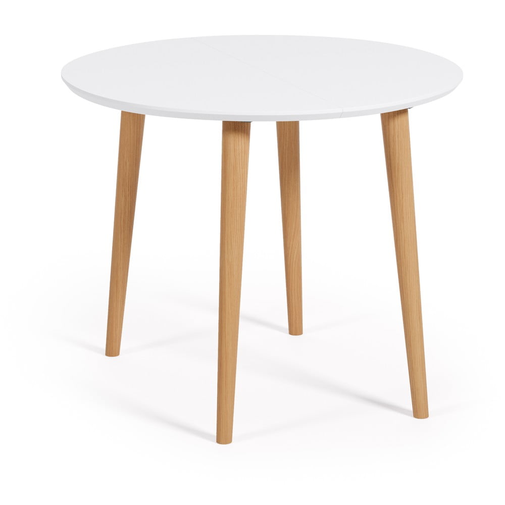 Fehér kerek bővíthető étkezőasztal fehér asztallappal ø 90 cm oqui – kave home