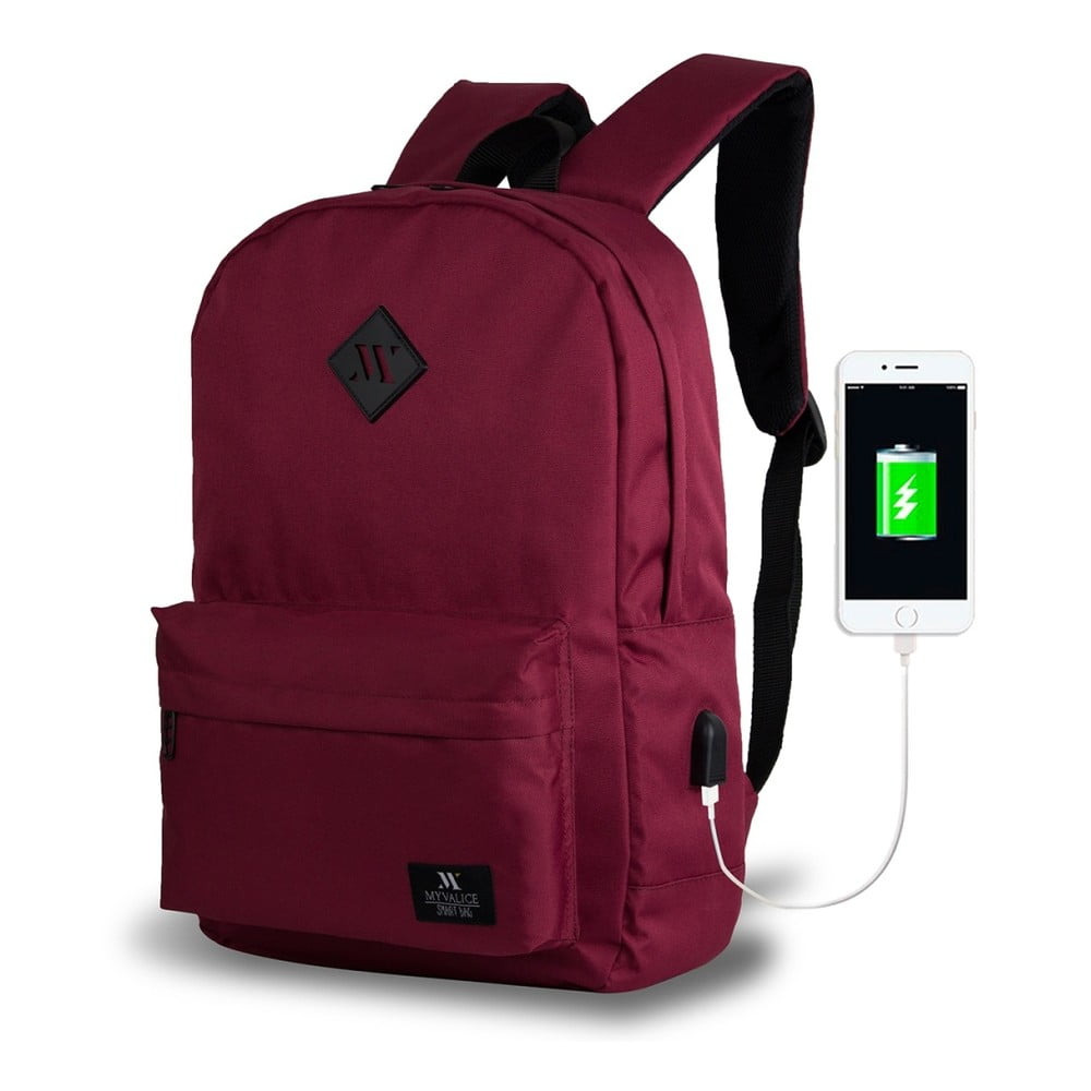 SPECTA Smart Bag borvörös hátizsák, USB csatlakozóval - My Valice