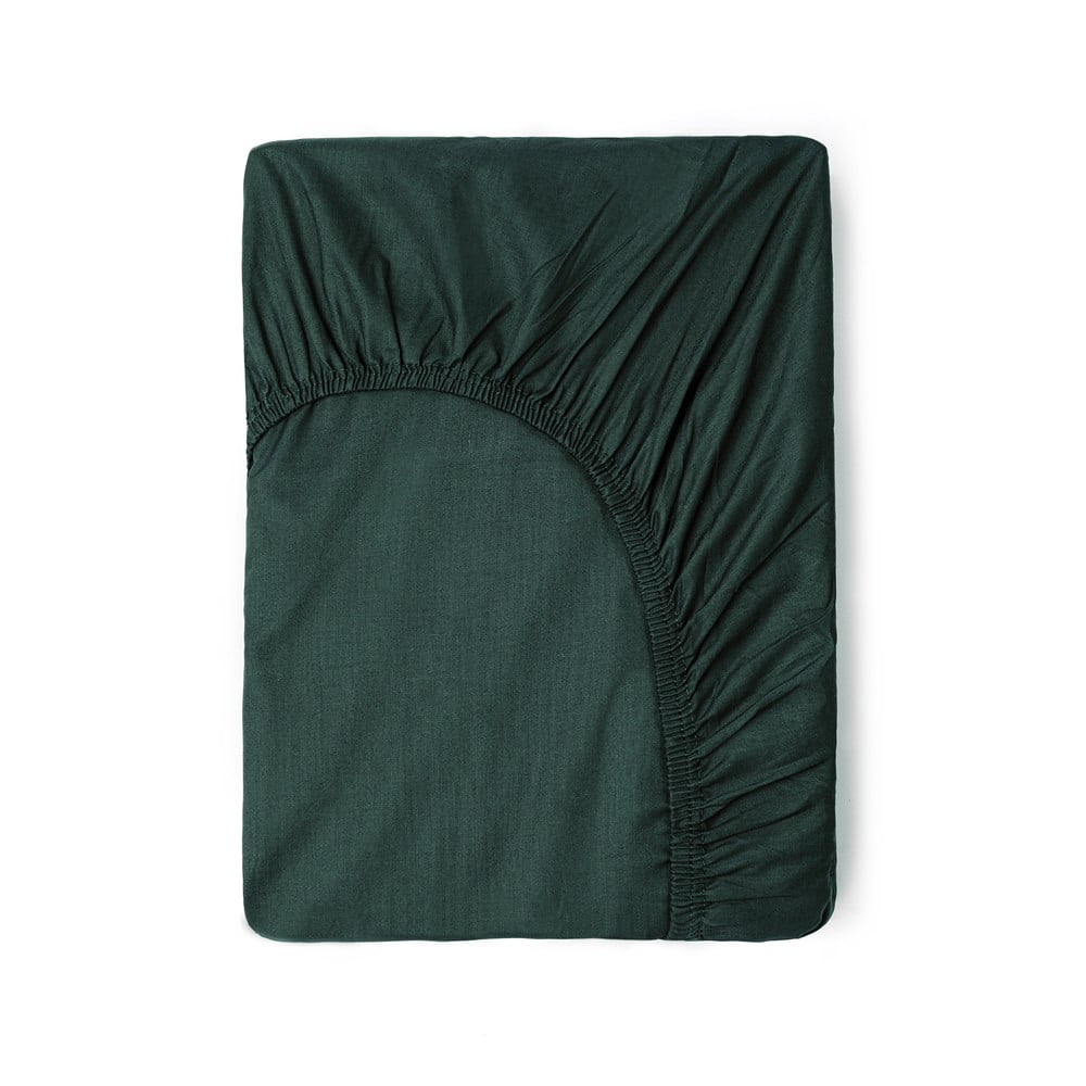 Sötétzöld pamut gumis lepedő, 180 x 200 cm - Good Morning