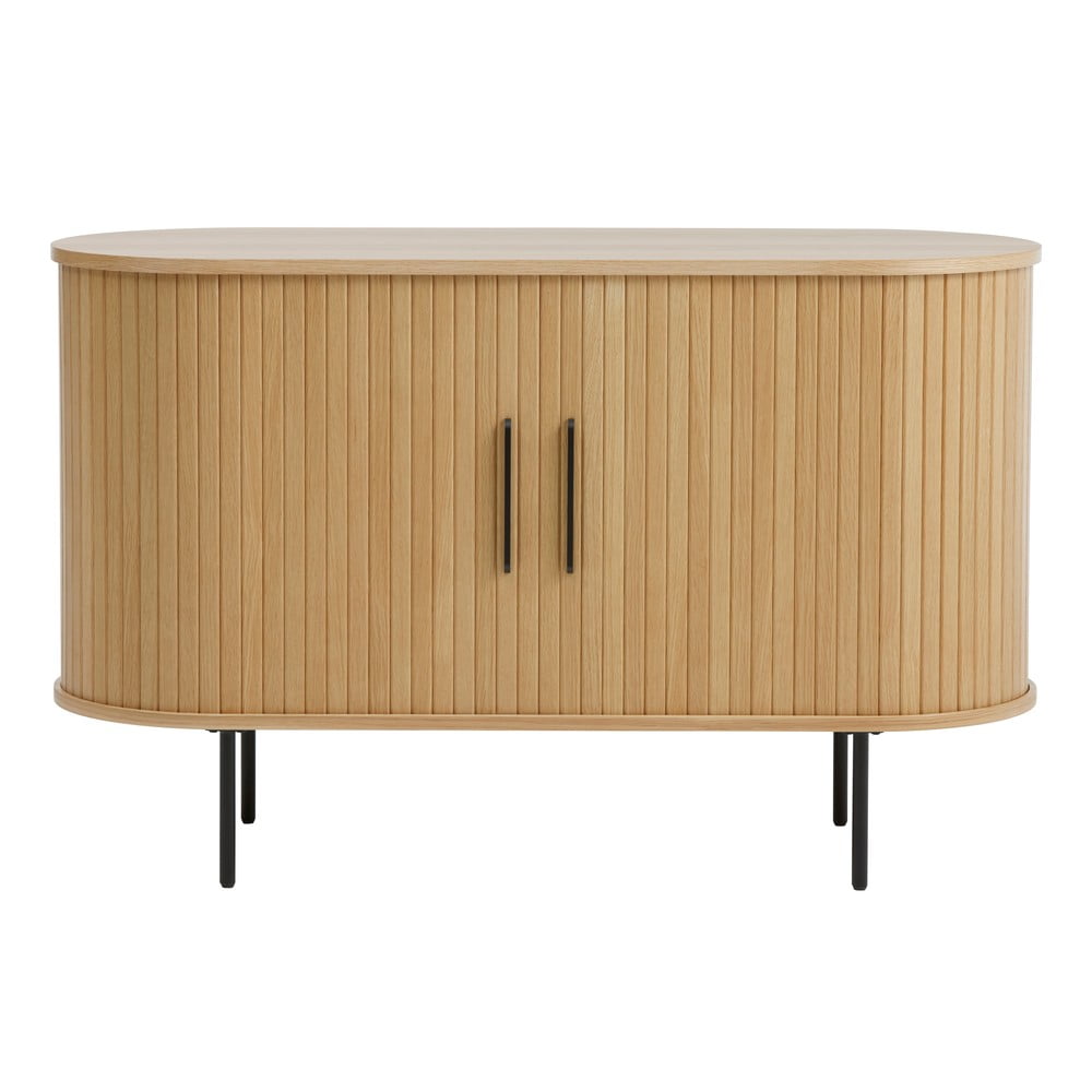 Natúr színű komód tolóajtóval, tölgyfa dekorral 120x76x45 cm Nola – Unique Furniture