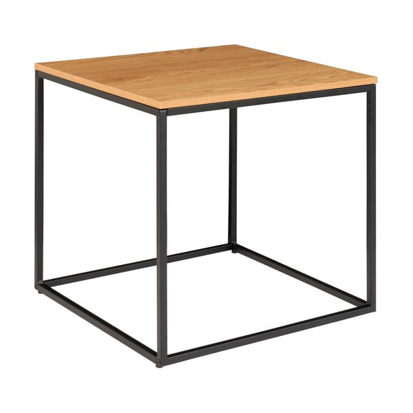 Vita tárolóasztal fekete acél kerettel és tölgyfa dekor asztallappal, 45 x 45 cm - House Nordic