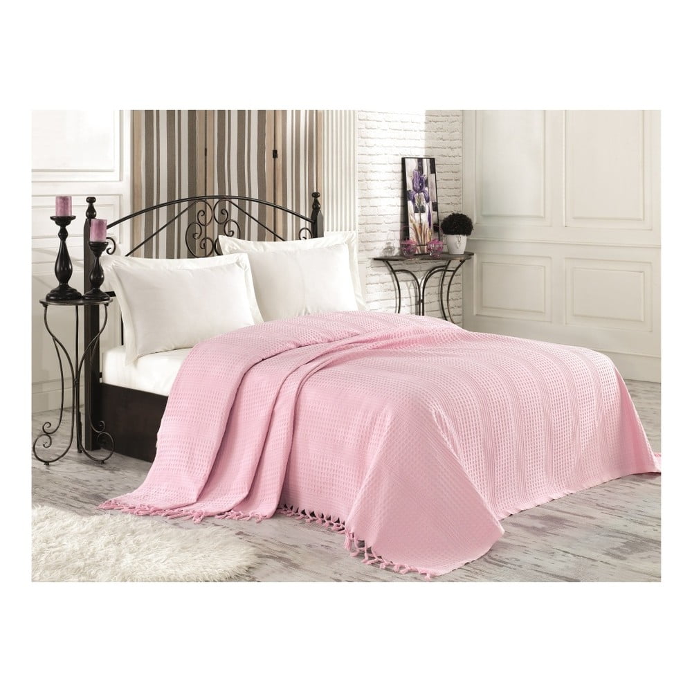 Clemence kétszemélyes rózsaszín pamut ágytakaró, 220 x 240 cm