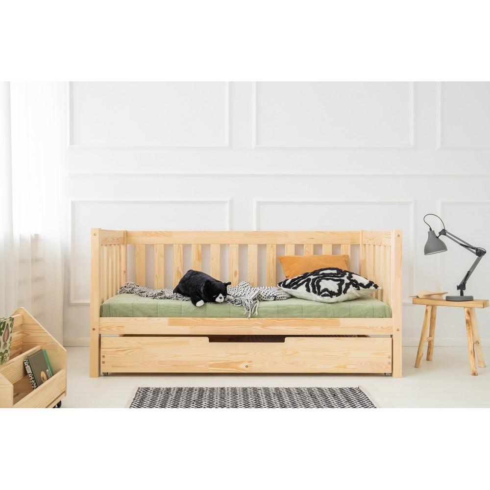 Natúr színű ágyneműtartós gyerekágy kihúzható pótággyal, ágyráccsal 80x160 cm CPP – Adeko