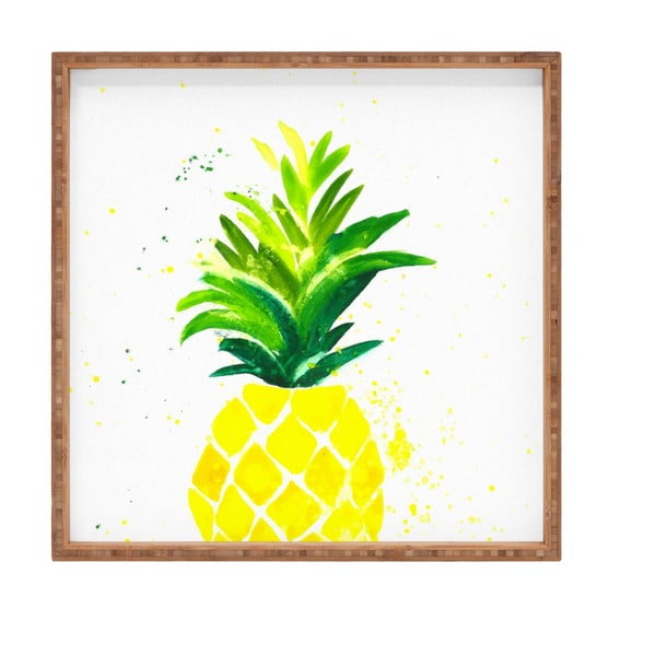 Ananas dekoratív fatálca, 40 x 40 cm