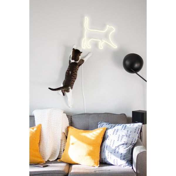 Cat fehér világító fali dekoráció, 40 x 37 cm - Candy Shock