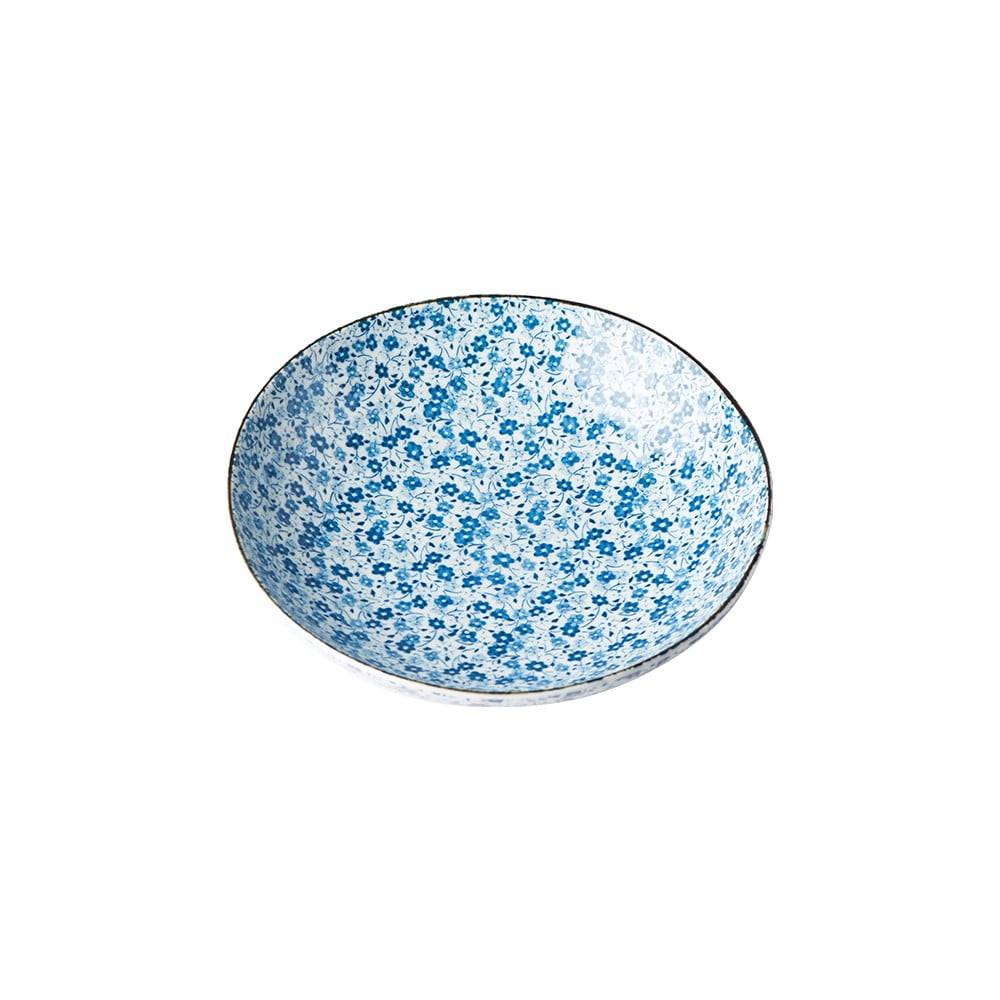 Daisy kék-fehér kerámia mélytányér, 600 ml - MIJ