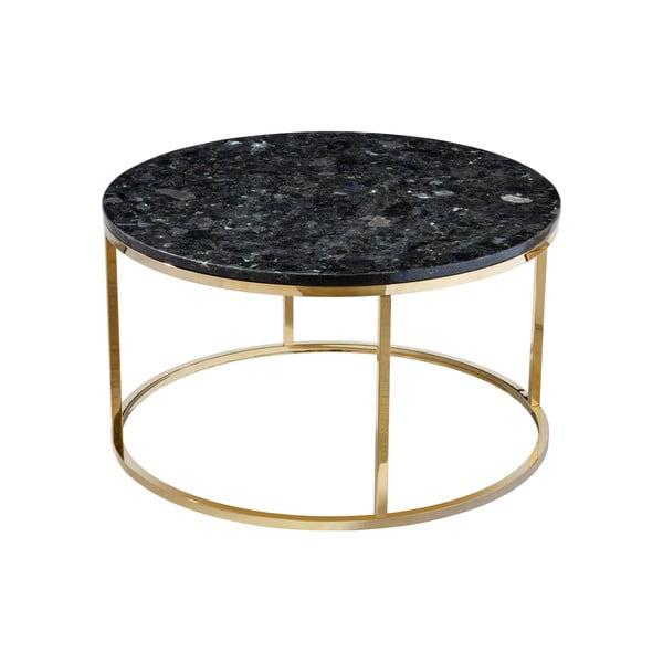 Black Crystal fekete gránit dohányzóasztal aranyszínű talppal, ⌀ 85 cm - RGE