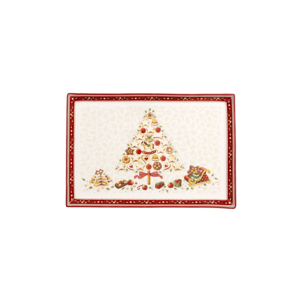 Piros-bézs porcelán szervírozó tányér karácsonyi motívummal, 40 x 27,5 cm - Villeroy & Boch