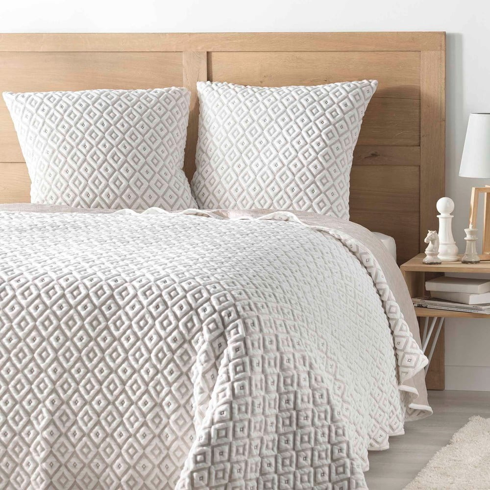 Fehér-bézs mikroszálas ágytakaró és párnahuzat szett 220x240 cm Joana – douceur d'intérieur