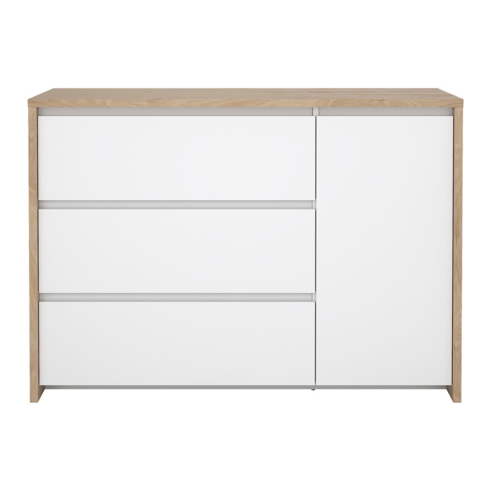 Fehér-natúr színű komód tölgyfa dekorral 119x84x48 cm Next – Tvilum