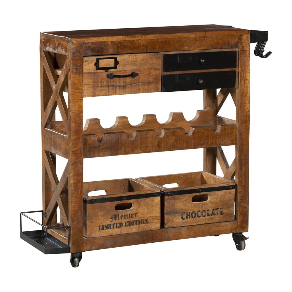 Natúr színű mangófa bortartó szekrény, palackok száma 5, 100x92x30 cm Ravi – Interia Home & Living