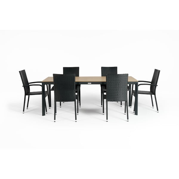 Paris fekete 6 személyes kerti étkezőszett székekkel és Thor asztallal, 210 x 90 cm - Bonami Selection