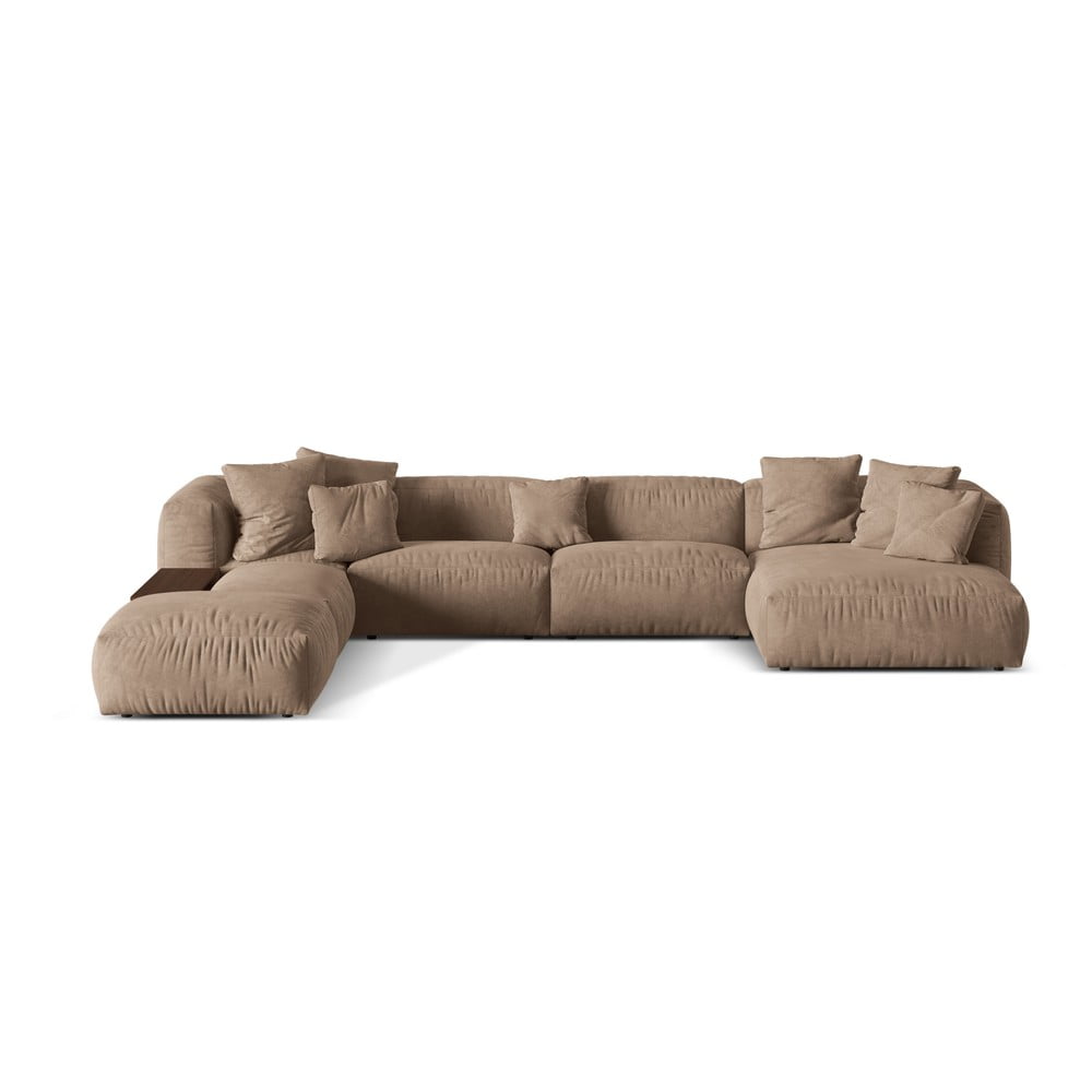 Világosbarna buklé moduláris sarokkanapé (bal oldali-U alakú) Martina – Micadoni Home